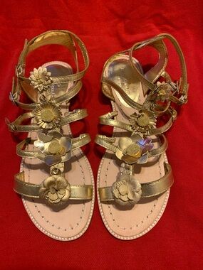 kate spade Metallic Gold Floral Strappy Sandals - Women